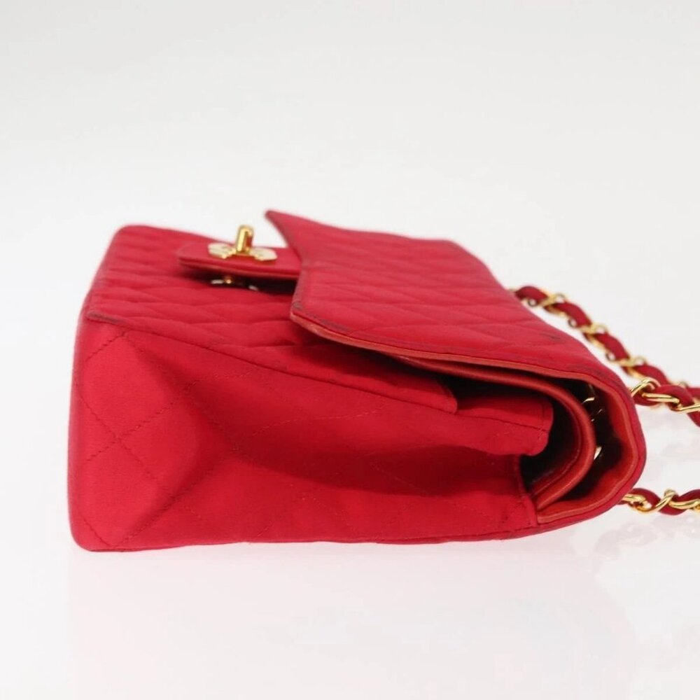 CHANEL Matelasse 25 Double Flap Chain Shoulder Bag Satin Red Gold CC Auth 145843 - Picture 6 of 16